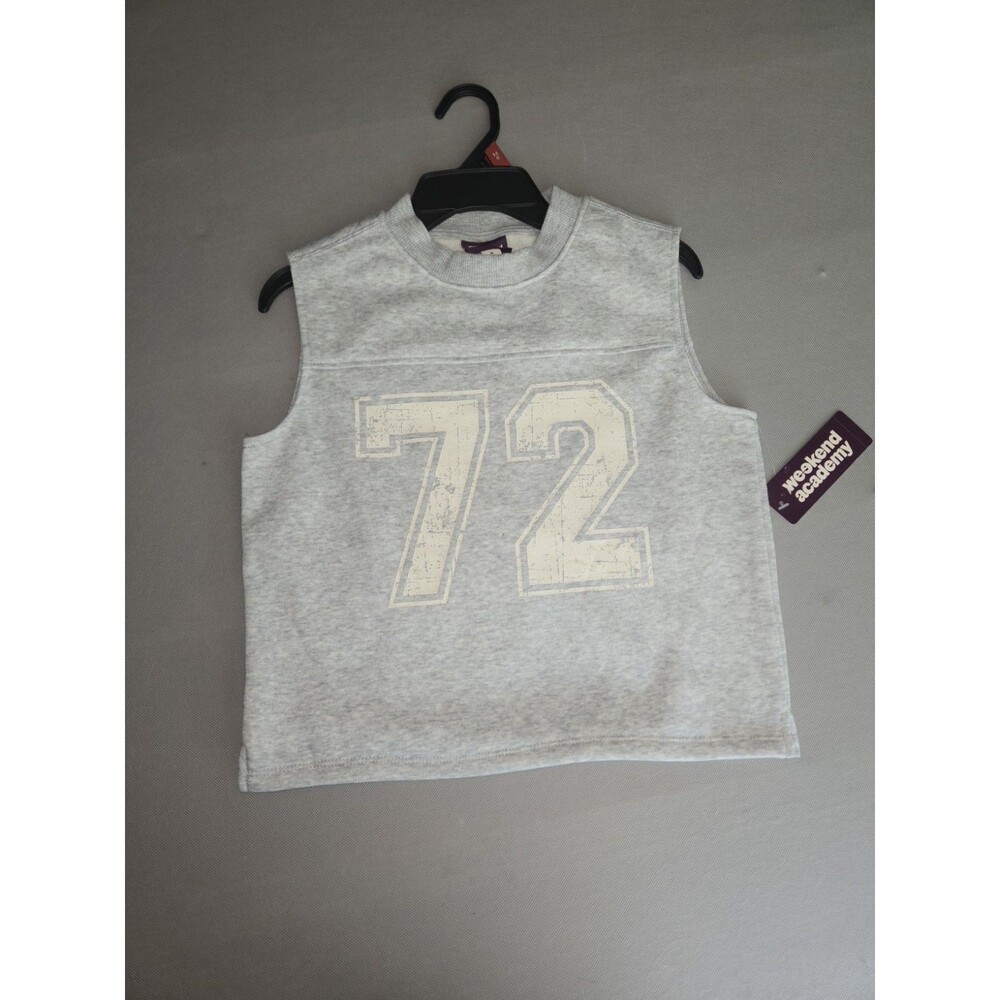 Weekend Academy Boys M (8) Fleece Muscle Top Tank Shirt Gray Graphic 72 NWT